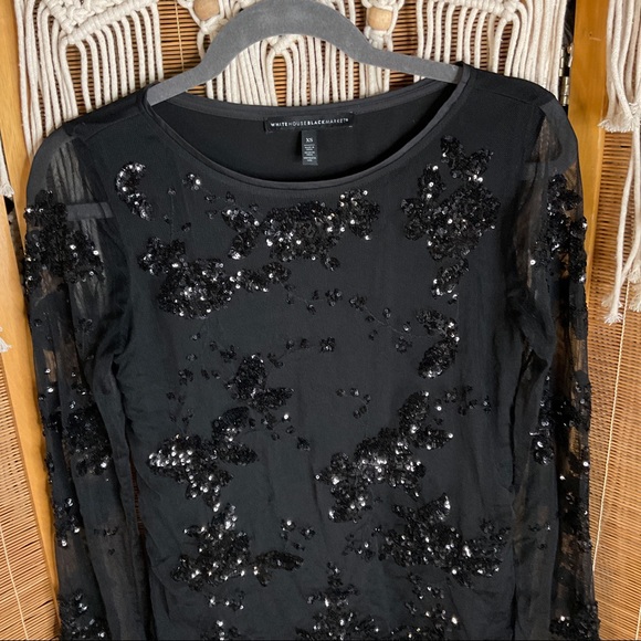 WHBM SEQUINED FLOWER BLOUSE - DNU Size XS Black - Picture 3 of 11